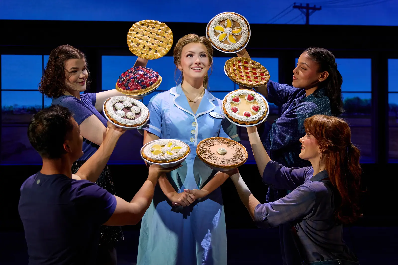 Samantha Lane Scruggs (Jenna Hunterson) and the WAITRESS 10th Anniversary Tour Company. Photo by Jeremy Daniel.